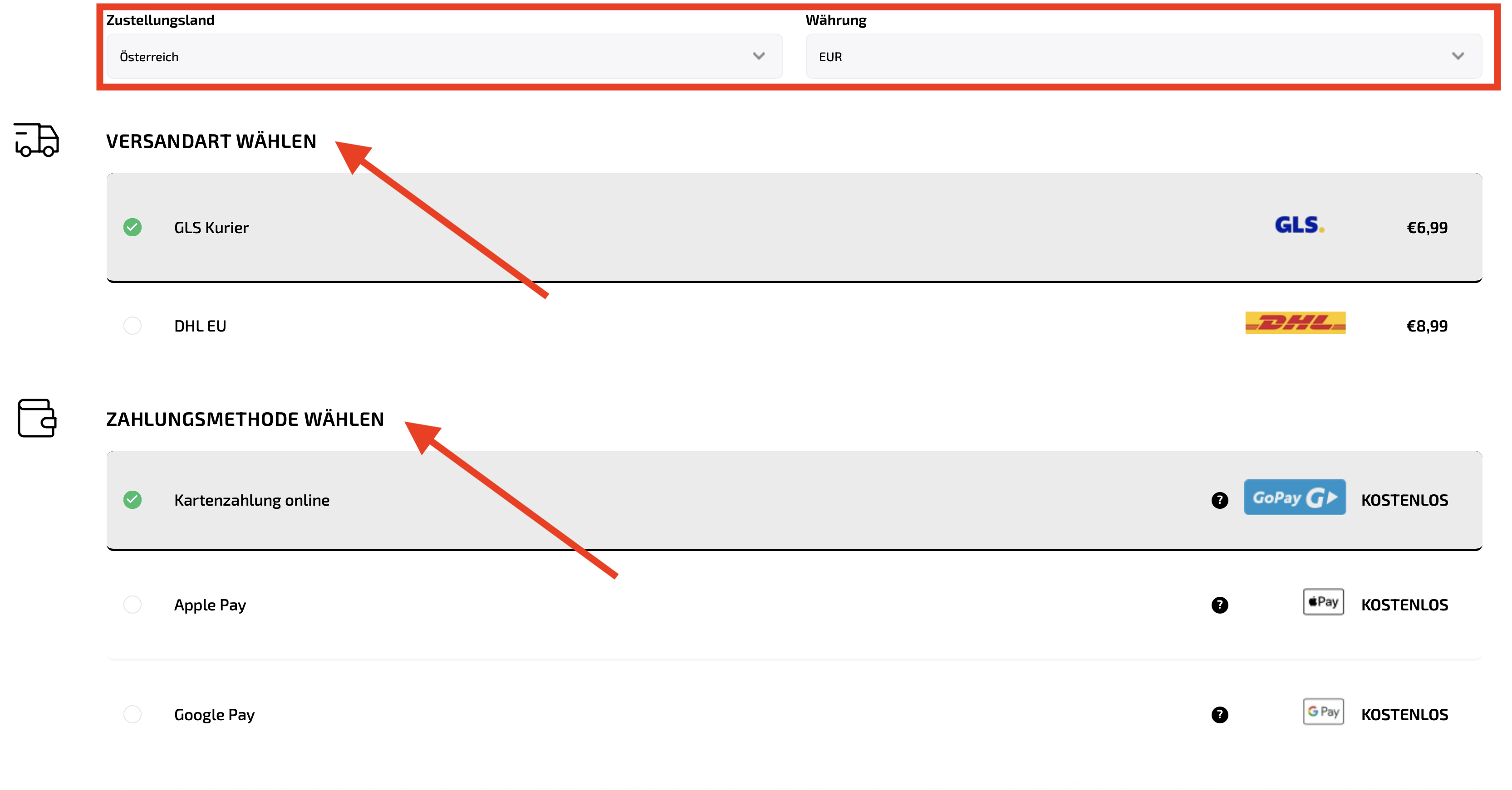 Versand und Zahlung AT